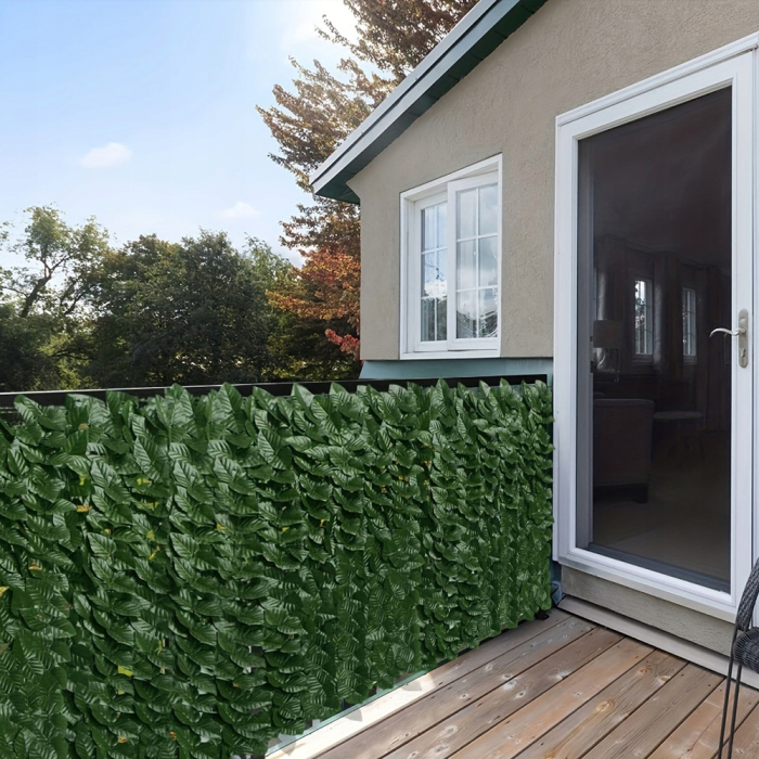 Paravan frunze artificiale pentru gard sau balcon, material PE rezistent UV, 50 cleme incluse, 100x300 cm, verde [11]