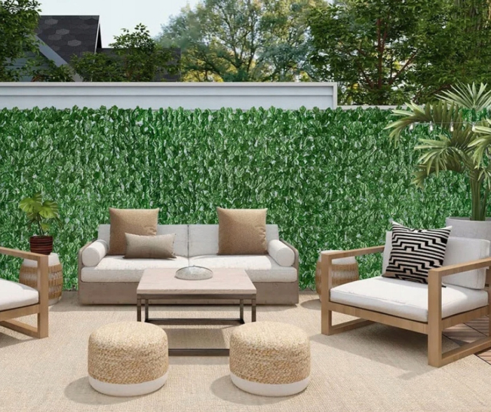Paravan frunze artificiale pentru gard sau balcon, material PE rezistent UV, 50 cleme incluse, 100x300 cm, verde [8]