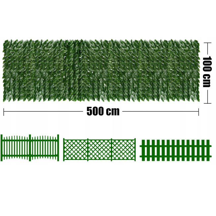 Panou paravan cu frunze artificiale pentru gard sau balcon, 100x500cm, verde [15]