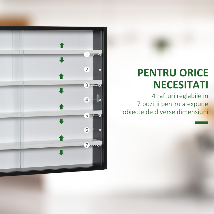  Panou pentru Colectionari - 5 Etajere, Polite Reglabile Negru [5]