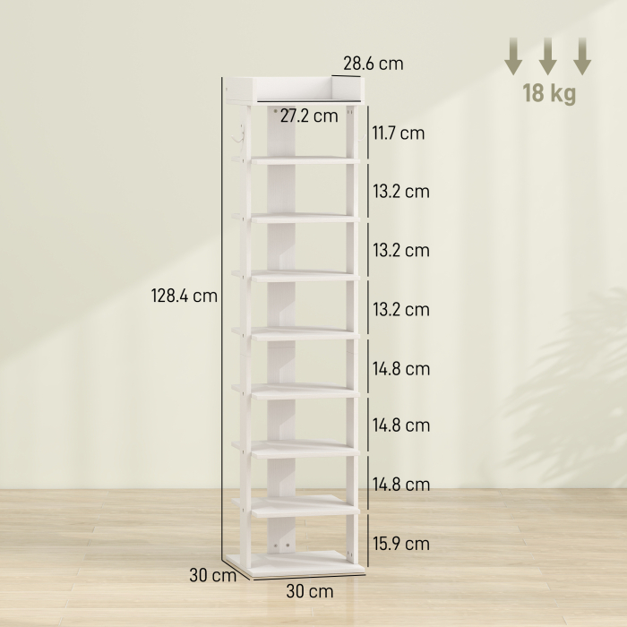  Pantofar 9 niveluri organizator din lemn pentru pantofi cu raft superior si 2 carlige, pentru hol, Alb [3]