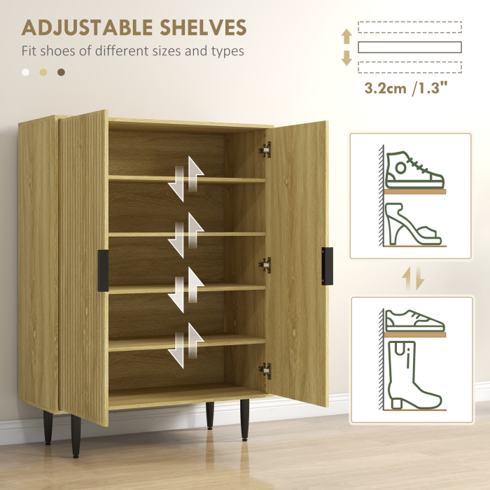  Pantofar Compact pentru 15 Perechi de Pantofi, cu 4 Rafturi Reglabile, 80x38x110cm, Stejar [5]