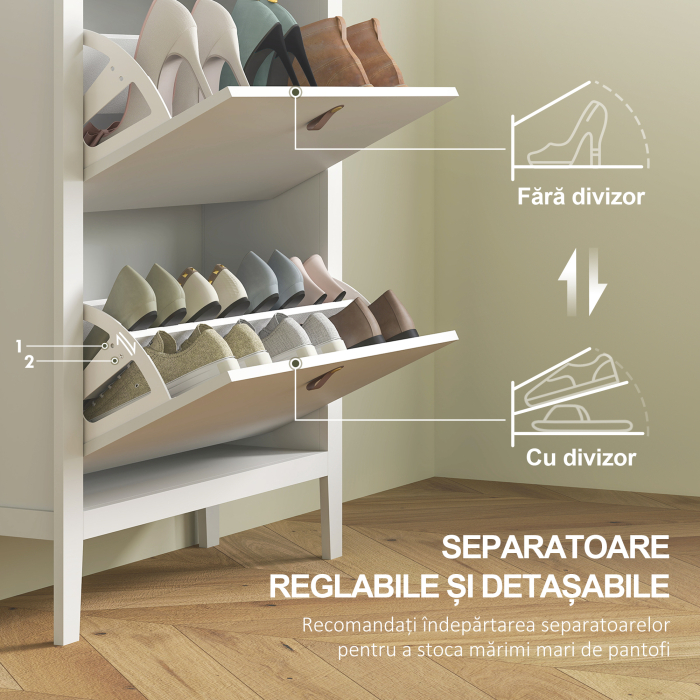  Pantofar cu 2 Sertare Rabatabile pentru 14 Perechi de Pantofi si Rafturi Reglabile, 80x24x95.5 cm, Alb [5]
