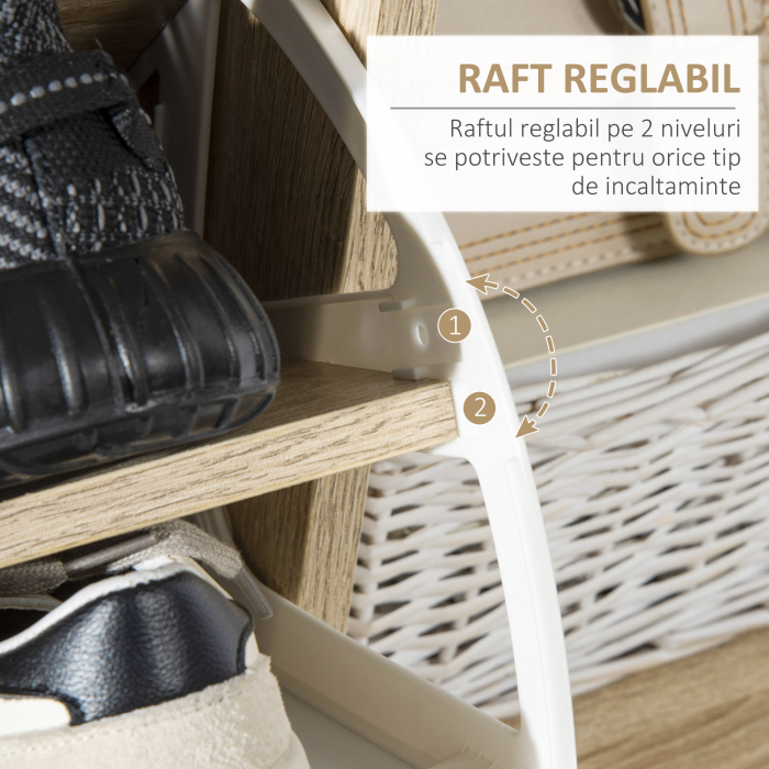  Pantofar cu 2 usi rabatabile si dulap, reglabil, natural, alb [5]