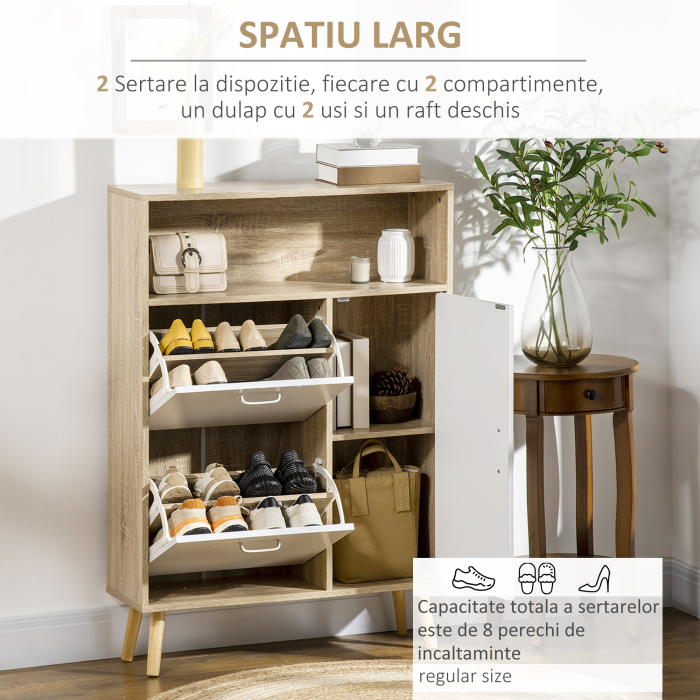  Pantofar cu 2 usi rabatabile si dulap, reglabil, natural, alb [4]
