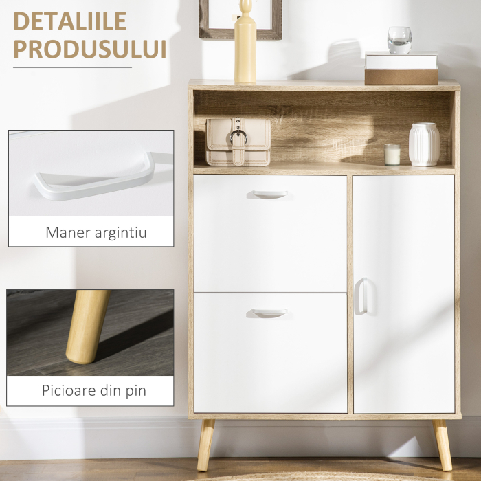  Pantofar cu 2 usi rabatabile si dulap, reglabil, natural, alb [6]
