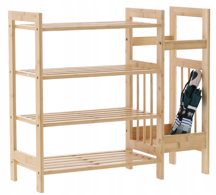Pantofar din bambus cu 4 rafturi, suport de umbrele, 74x28x66cm, natur [10]