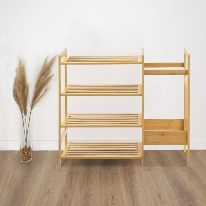 Pantofar din bambus cu 4 rafturi, suport de umbrele, 74x28x66cm, natur [2]