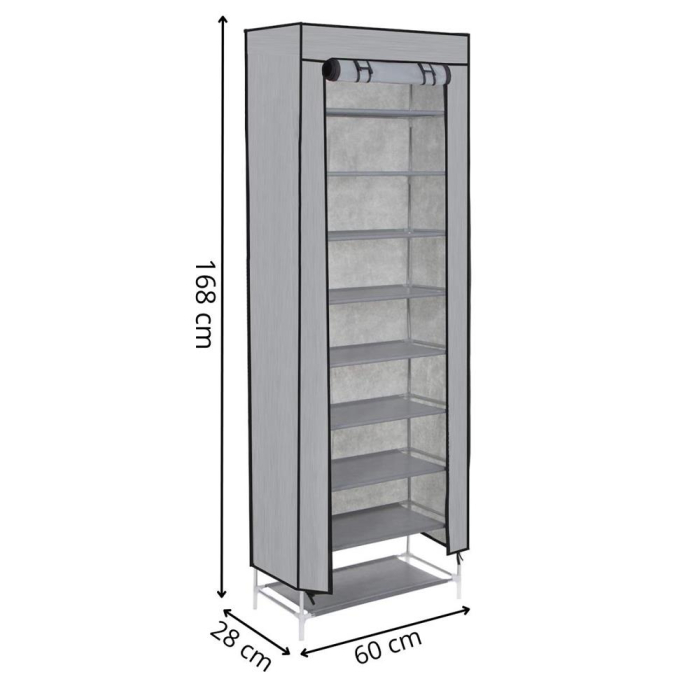 Pantofar din material textil, portabil, cu rafturi, 60x28x168cm, gri [19]