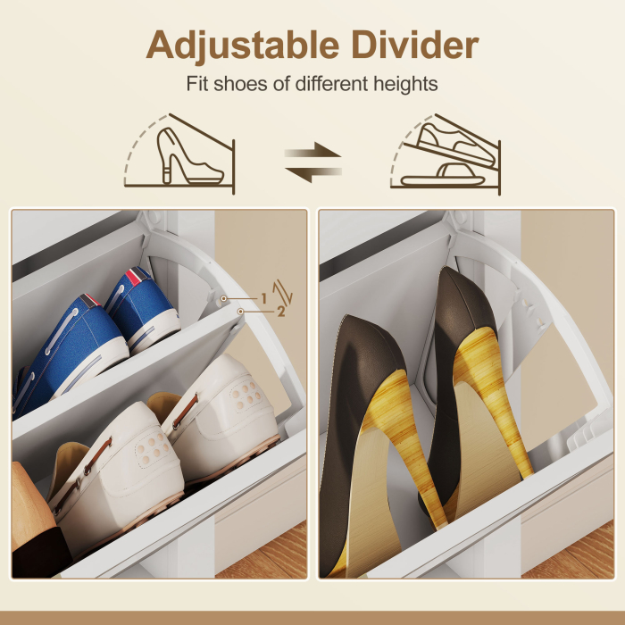  Pantofar Slim Stil Boho cu 2 Sertare Rabatabile pentru 14 Perechi de Pantofi, 80x24x95,5 cm, Alb [6]