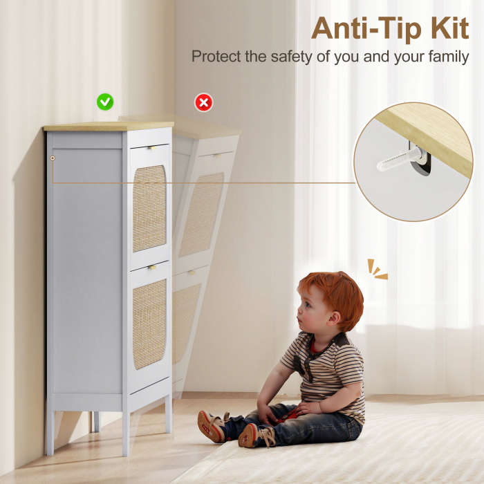  Pantofar Slim Stil Boho cu 2 Sertare Rabatabile pentru 14 Perechi de Pantofi, 80x24x95,5 cm, Alb [7]