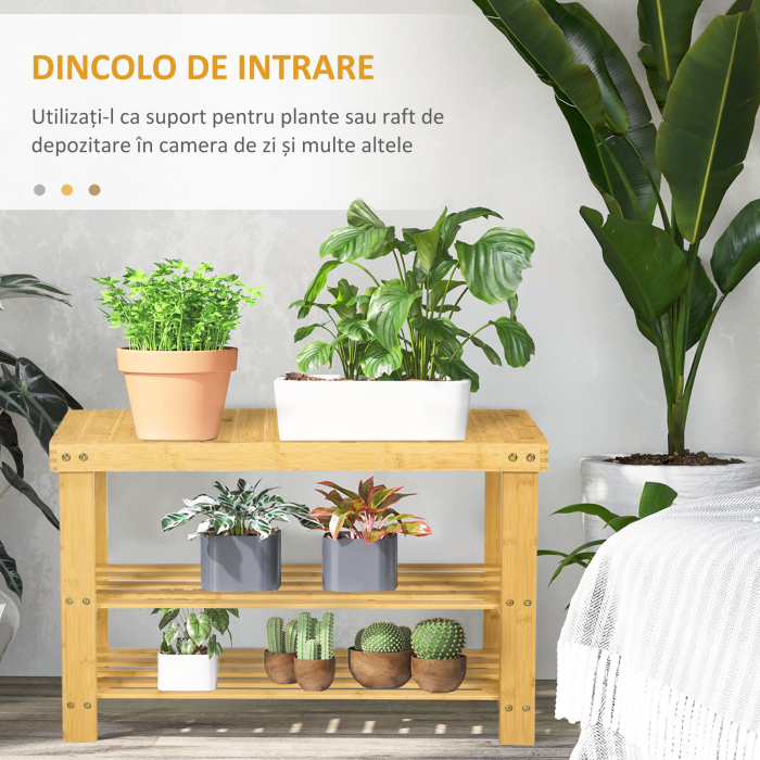  Pantofar tip Bancuta pentru Hol cu 3 Niveluri, 70x28x45 cm, Lemn natural [6]