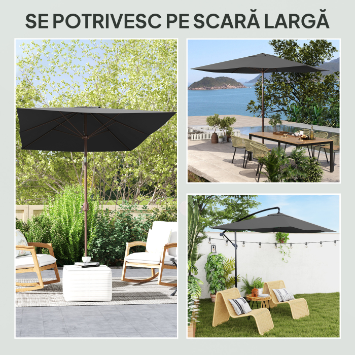  Panza de Schimb pentru Umbrela Dreptunghiulara 3x2 m cu 6 Spite, Poliester Anti-UV 50+, Gri [4]