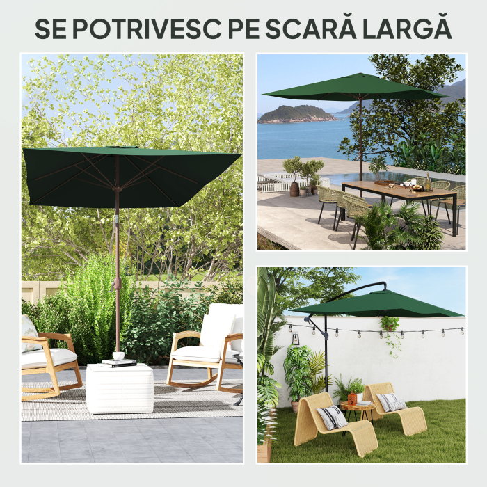  Panza de Schimb pentru Umbrela Dreptunghiulara 3x2 m cu 6 Spite, Poliester Anti-UV 50+, Verde [4]