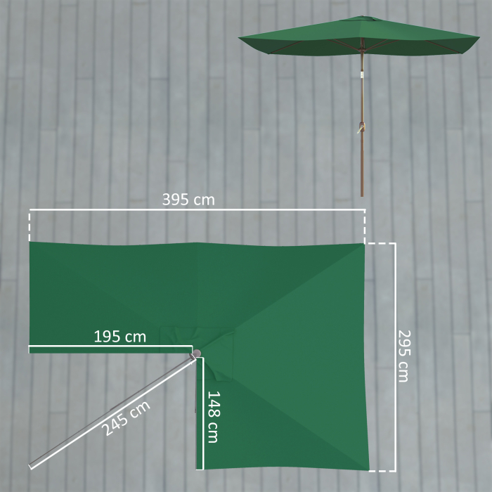  Panza de Schimb pentru Umbrela Dreptunghiulara 3x2 m cu 6 Spite, Poliester Anti-UV 50+, Verde [3]