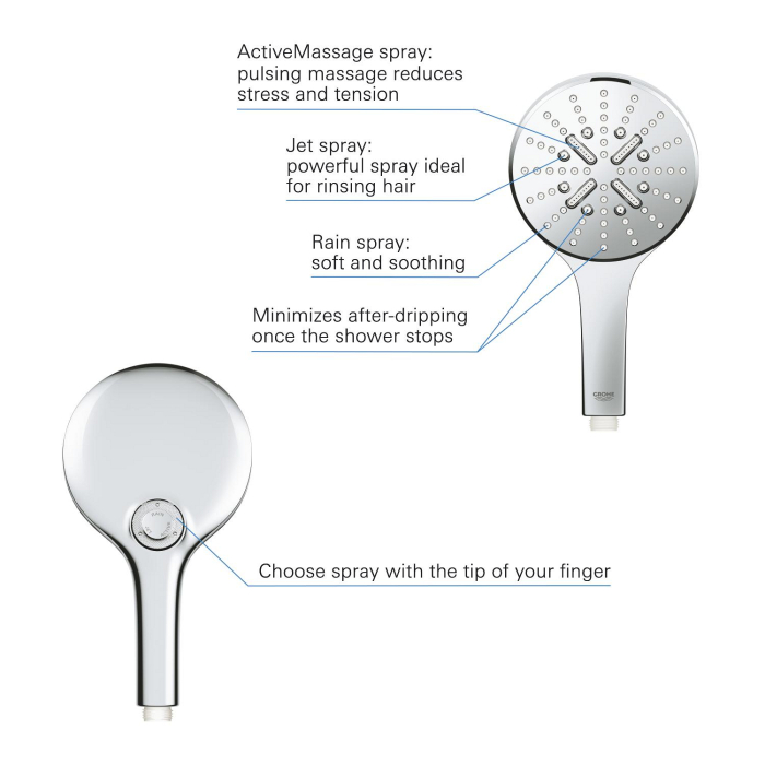 Para de dus Grohe 26574000, dus SmartActive 130, diametru 130 mm, 3 functii, montaj universal, racord 1/2'', crom [6]
