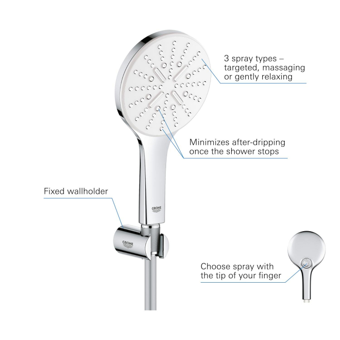 Para de dus Grohe 26581LS0, SmartActive, 130 mm, 3 functii, suport/furtun, crom [4]