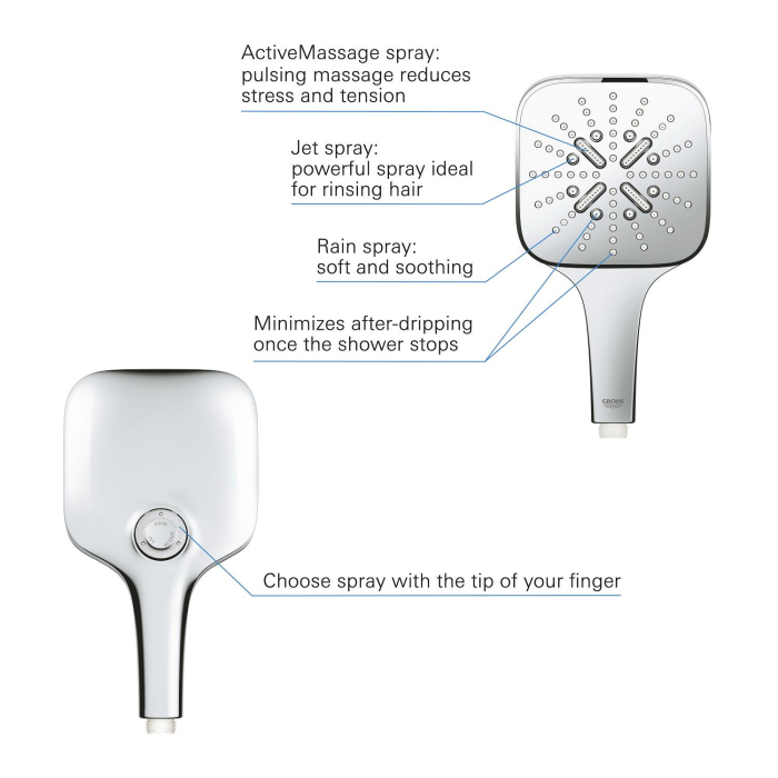 Para de dus Grohe 26582000, SmartActive Cube, diametru 130 mm, 3 functii, montaj universal, racord 1/2'', crom [5]