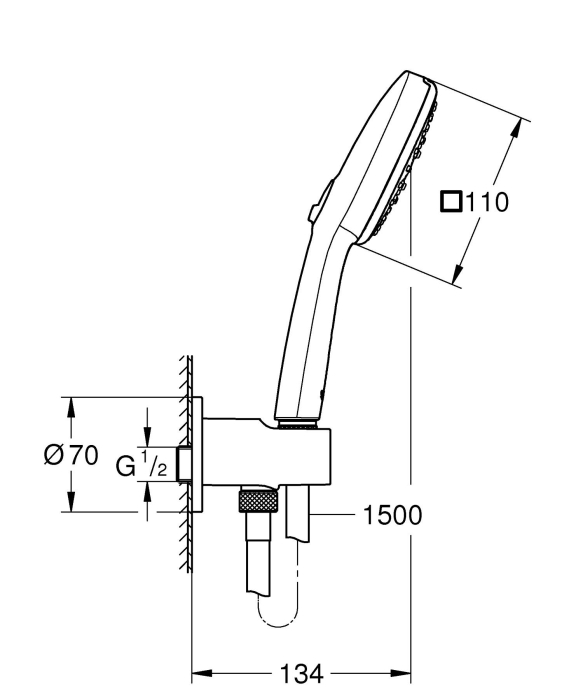 Para de dus Grohe 26910003, 110 mm, 1.5 m, 221 mm, 3 functii, 1/2 racord, sistem anticalcar, universal, Crom [8]