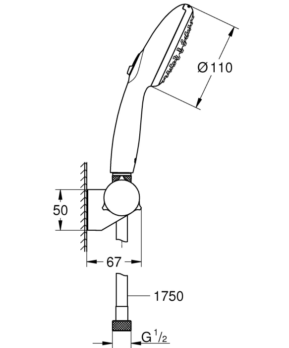 Para de dus Grohe 27601003, 110 mm, 1.75 m, 211 mm, 2 functii, 1/2 racord, sistem anticalcar, suport dus reglabil, Crom [8]