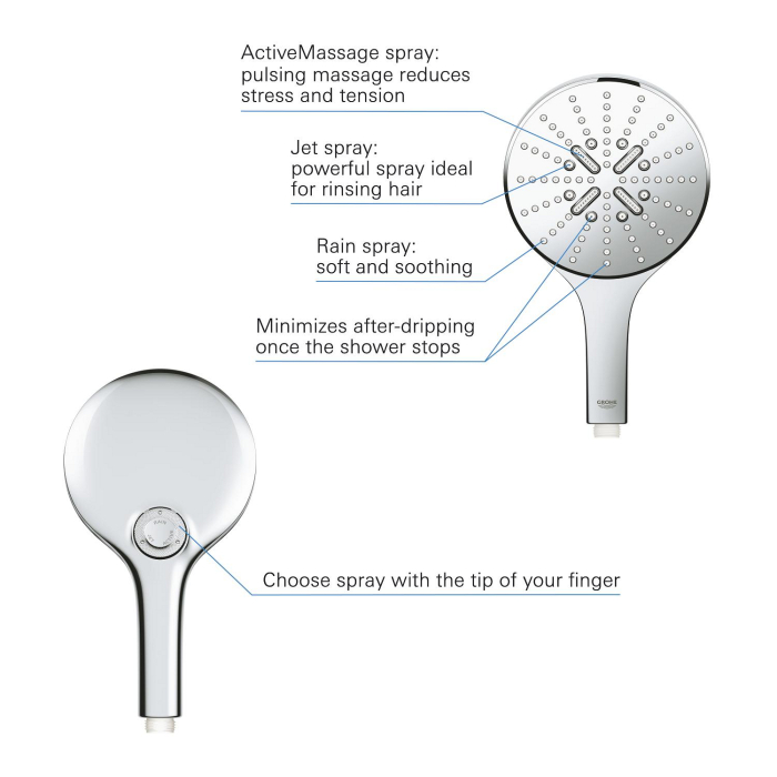 Para dus Grohe 26590000, 150 mm, 263 mm, 3 functii, 1/2 racord, sistem anticalcar, universal, abs, Crom [5]