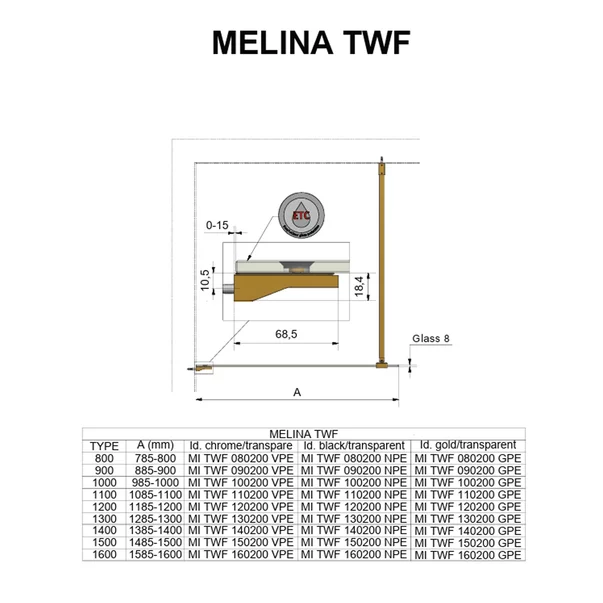 Paravan de dus tip Walk-in Roth Melina 90x200 cm profil negru [3]