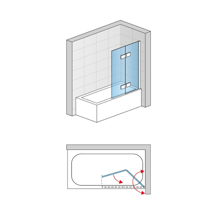 Paravan pentru cadă Ronal, Solino, plabilă, 90X150 cm, profil crom [4]