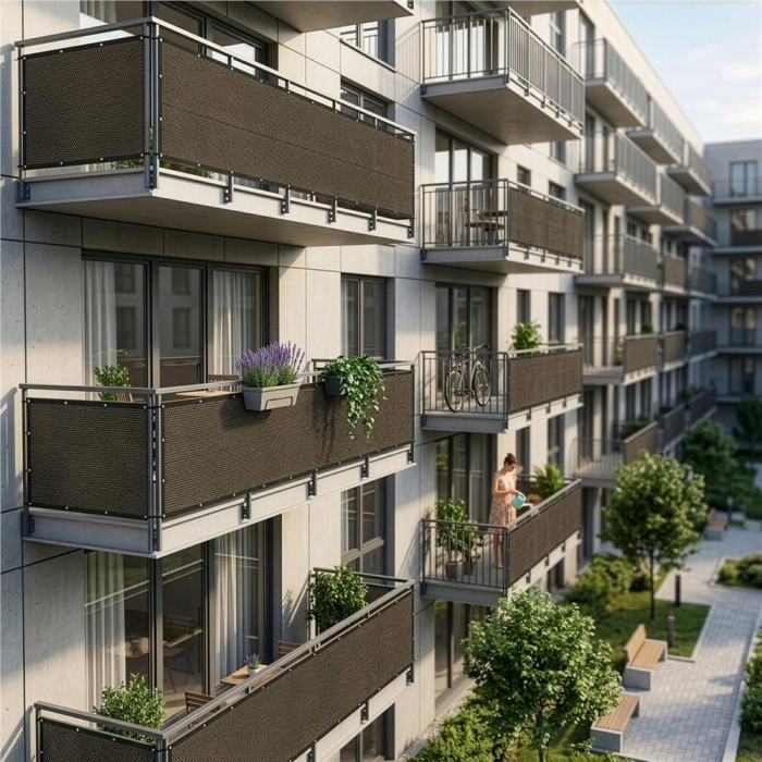 Paravan plasa umbrire pentru balustrada balcon, 95% umbrire, impermeabila, 500x100 cm, maro [5]