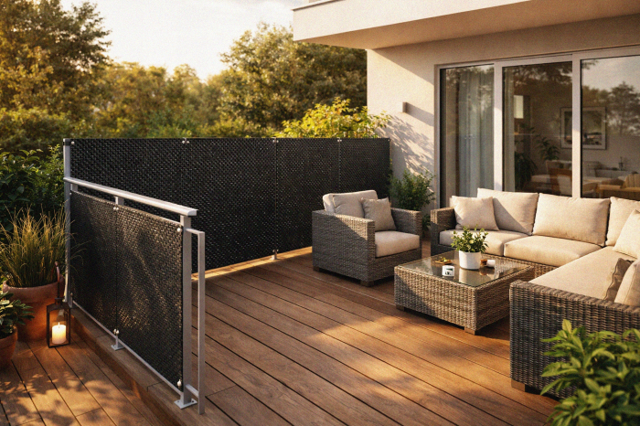 Paravan terasa balcon din plastic poliratan, rezistenta ridicata la conditii meteorologice, 500x90 cm, negru [4]