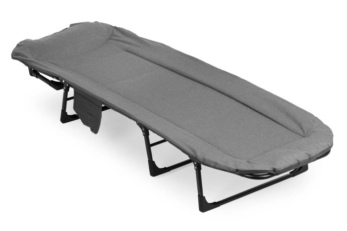 Pat camping pliabil tip sezlong, cu tetiera reglabila si buzunar lateral, maxim 120 kg, 65x200x88 cm, gri [4]