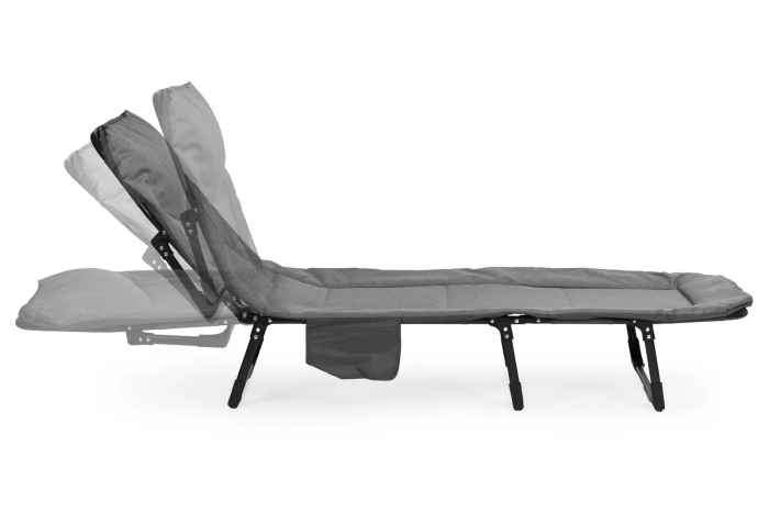Pat camping pliabil tip sezlong, cu tetiera reglabila si buzunar lateral, maxim 120 kg, 65x200x88 cm, gri [6]