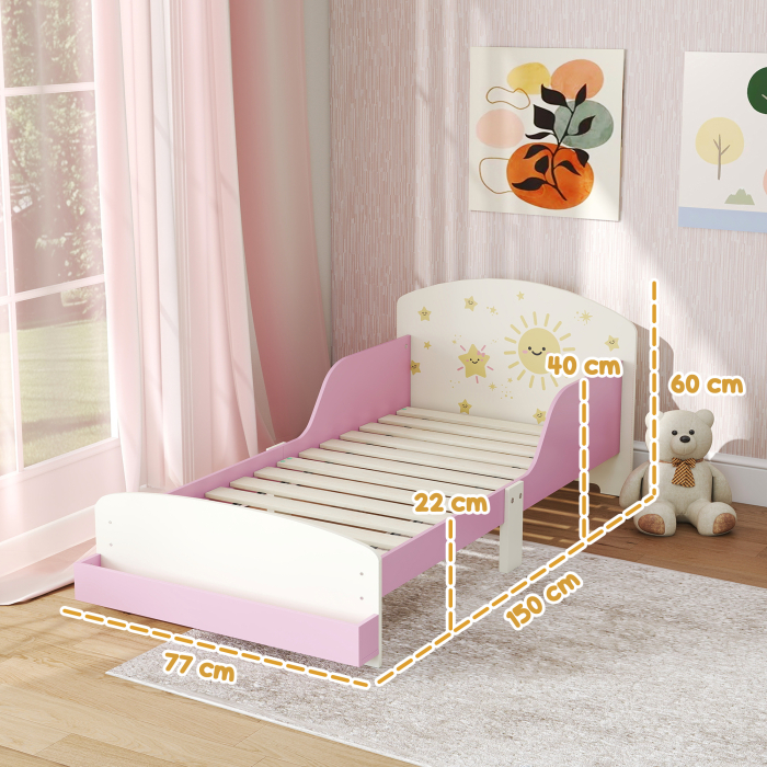  Pat copii mic, cadru cu design stele si spatiu de depozitare, roz [3]