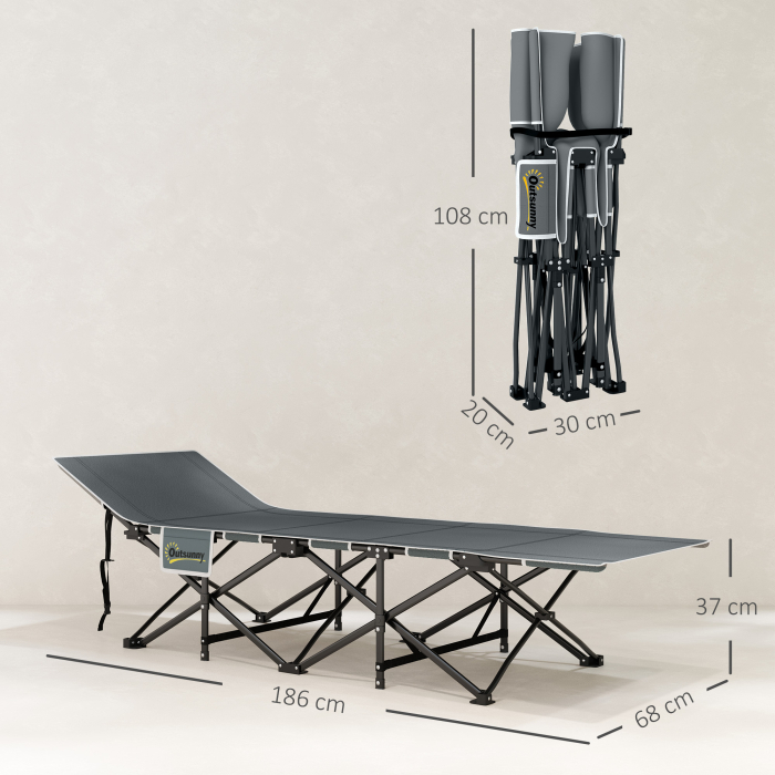  Pat de Camping Pliabil cu Suport pentru Cap inclinat si Saltea Detasabila, 196x68x37 cm, Negru [3]