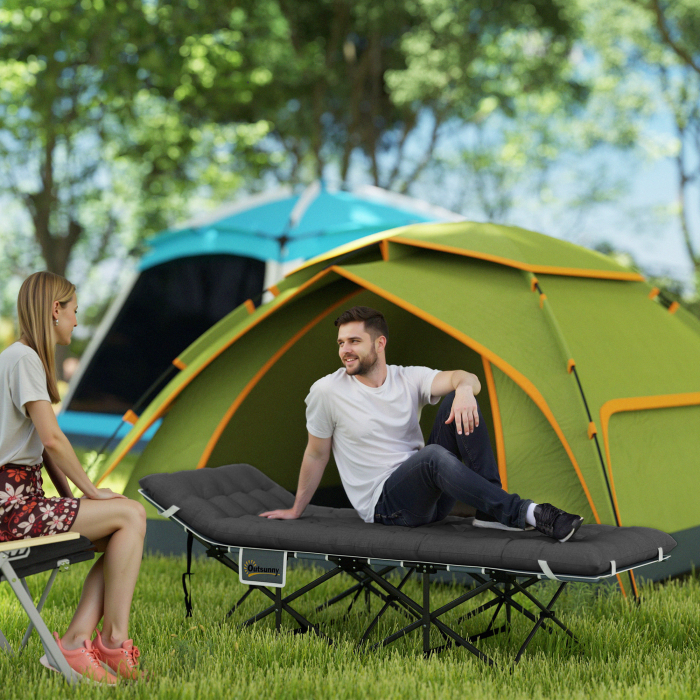  Pat de Camping Pliabil cu Suport pentru Cap inclinat si Saltea Detasabila, 196x68x37 cm, Negru [2]