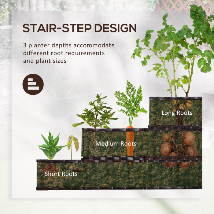  Pat de gradina inaltat cu 3 niveluri din ratan sintetic fara fund pentru plante si legume, 120x120x40cm, gri [4]