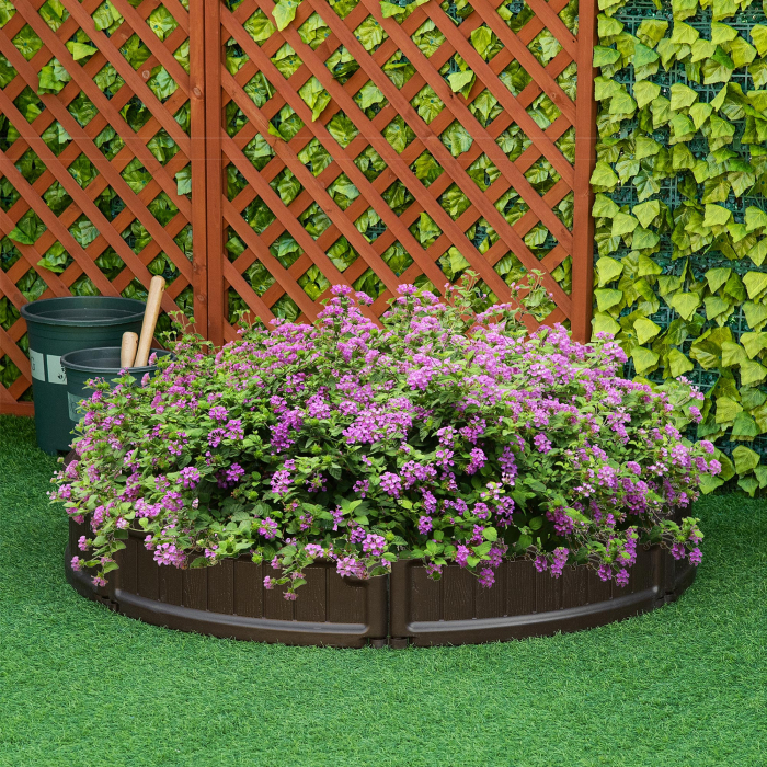  Pat de gradina inaltat din HDPE, jardiniera de exterior rotund, Φ123x21cm, maro [2]