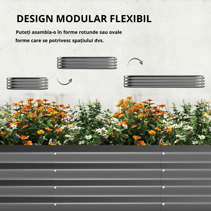  Pat de Gradina inaltat din Metal cu Grilaj, Suport pentru Plante Cataratoare, Flori si Legume, 220x110x150 cm, Gri inchis [4]