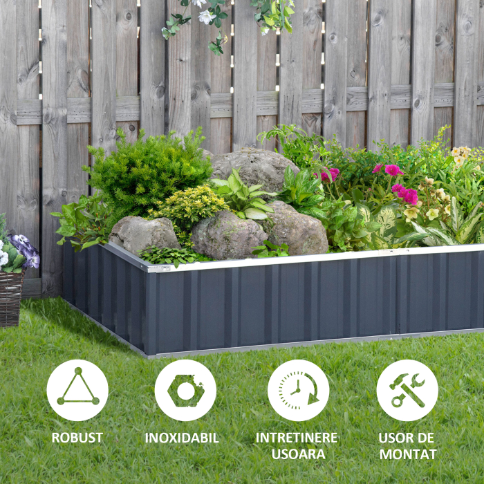  Pat de Gradina Inaltat din Tabla de Otel, 174x90x30cm [7]