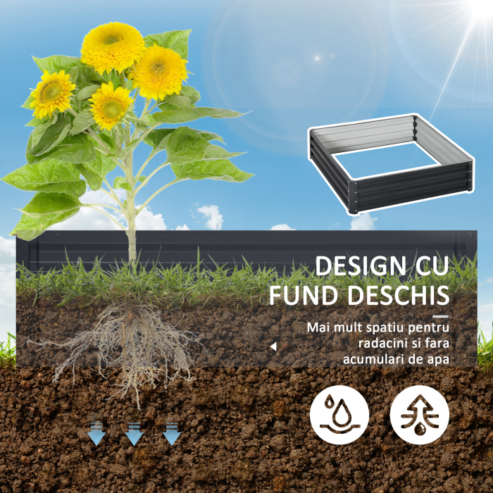  Pat de Gradina Inaltat Galvanizat de 120x120x30cm, Jardiniera Pat Inaltat cu Cadru din Otel pentru Legume, Flori, Plante si Plante Aromatice, Gri [6]