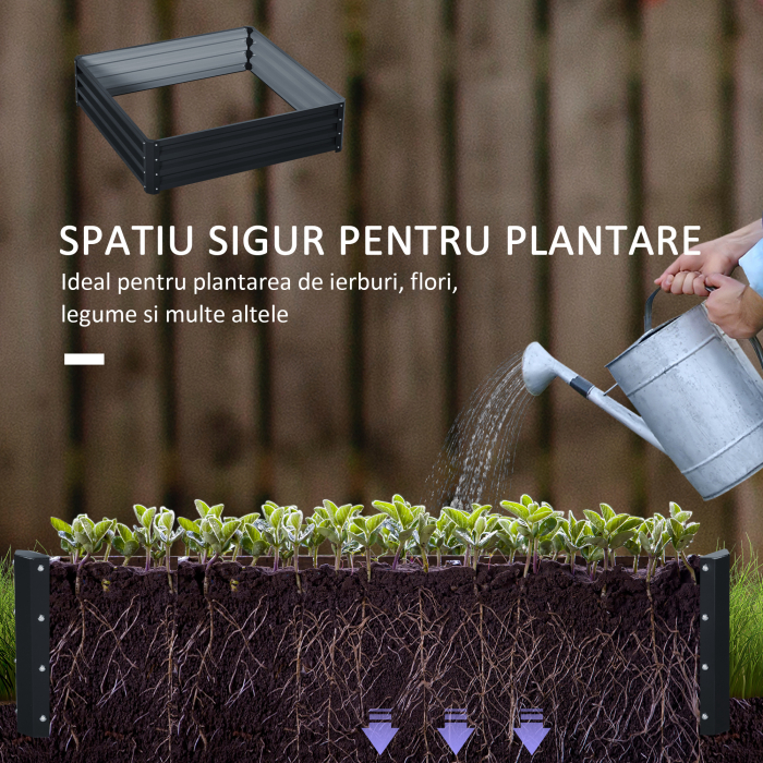  Pat de Gradina Inaltat Galvanizat de 120x120x30cm, Jardiniera Pat Inaltat cu Cadru din Otel pentru Legume, Flori, Plante si Plante Aromatice, Gri [4]