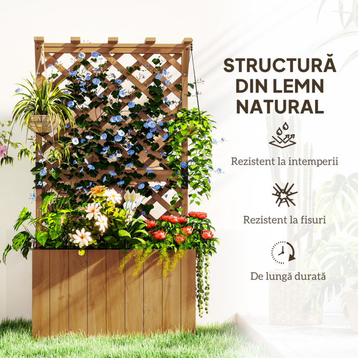  Pat de Gradina Ridicat din Lemn cu Spalier si Pergola 64x33x122 cm [6]
