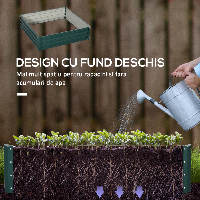  Pat de Gradina Suprainaltat 120x120x30cm Galvanizat, Pat Suprainaltat pentru Plante cu Cadru din Otel pentru Legume, Flori, Plante si Ierburi, Verde [6]