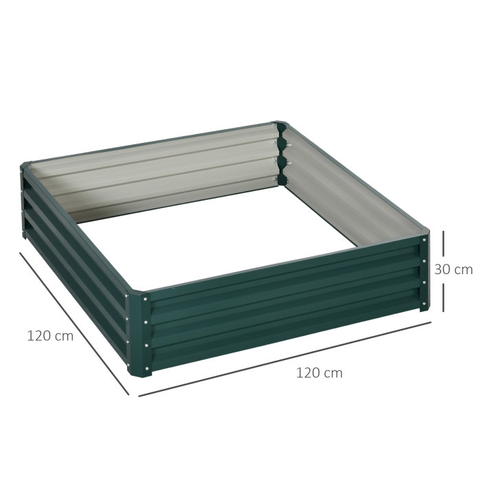  Pat de Gradina Suprainaltat 120x120x30cm Galvanizat, Pat Suprainaltat pentru Plante cu Cadru din Otel pentru Legume, Flori, Plante si Ierburi, Verde [3]