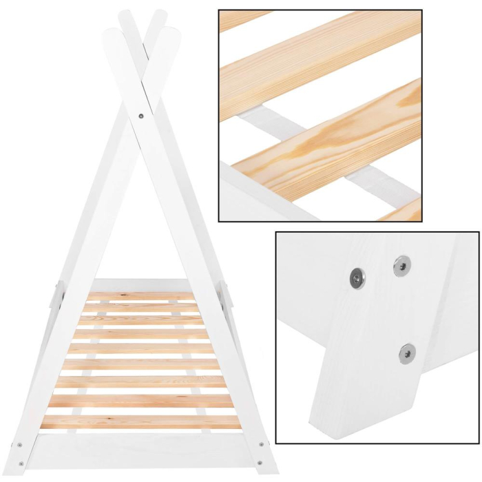 Pat din lemn pentru copii, model TeePee, somiera inclusa, 61x146x130 cm, alb [3]