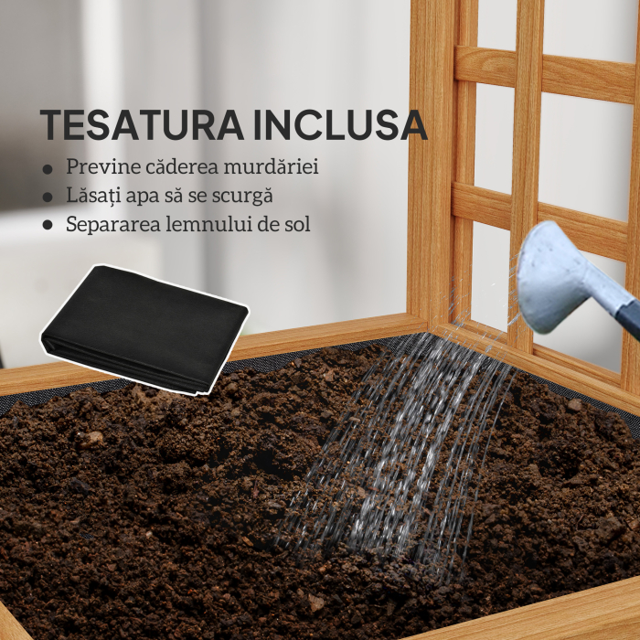  Pat inaltat pentru Gradina cu Grilaj si Orificiu de Drenaj, 40x40x120 cm, Maro Deschis [6]