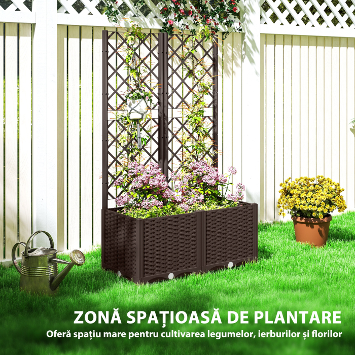  Pat inaltat pentru Gradina cu Spalier si 6 Orificii de Drenaj, 80x40x135 cm, Maro [7]