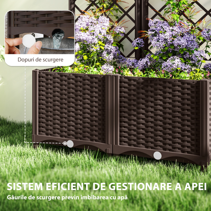  Pat inaltat pentru Gradina cu Spalier si 6 Orificii de Drenaj, 80x40x135 cm, Maro [6]
