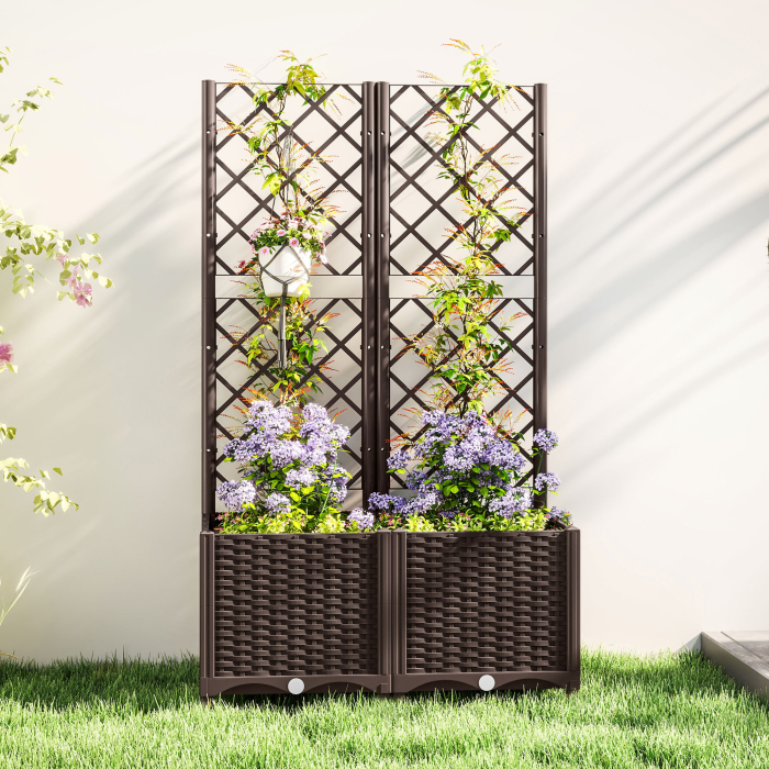  Pat inaltat pentru Gradina cu Spalier si 6 Orificii de Drenaj, 80x40x135 cm, Maro [8]