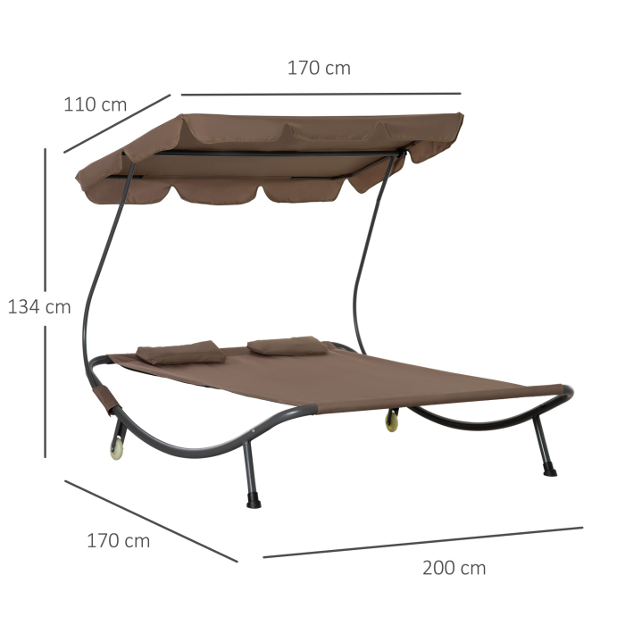  Pat Matrimonial 2 Locuri Parasolar Reglabil de Exterior si Gradina 200x175 x134cm Maro [3]