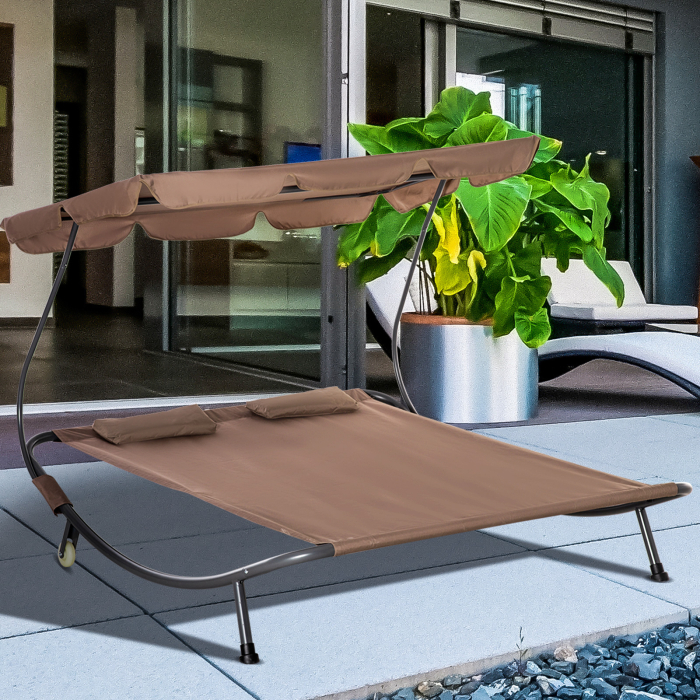  Pat Matrimonial 2 Locuri Parasolar Reglabil de Exterior si Gradina 200x175 x134cm Maro [2]